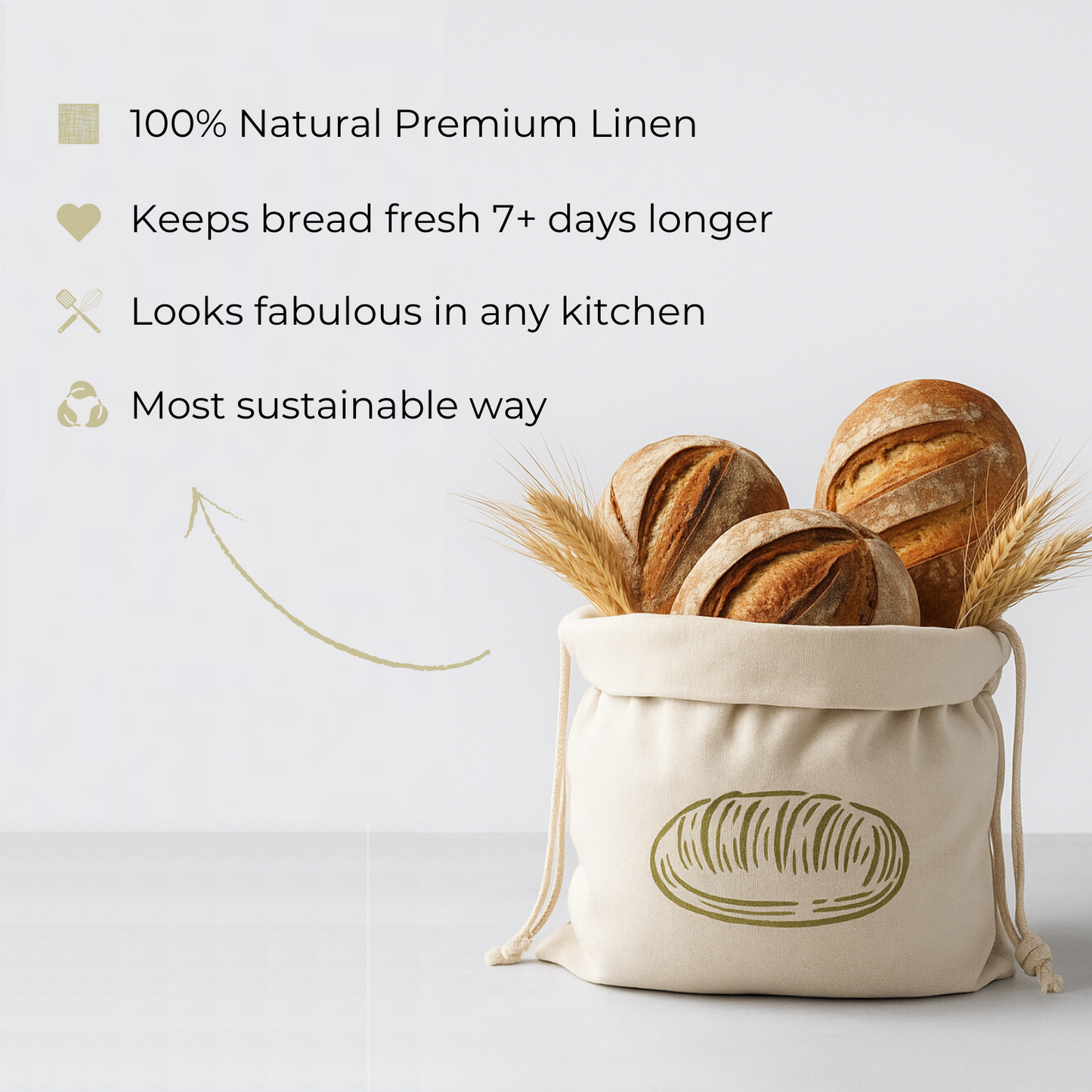 Premium 100% Natural Linen Bread Bags (2-PACK) by Lorine