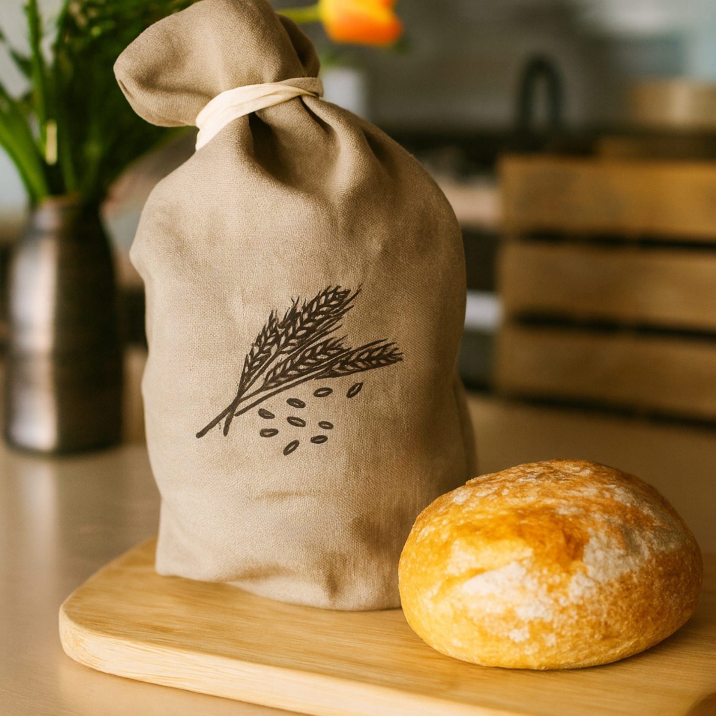 Premium 100% Natural Linen Bread Bags (2-PACK) by Lorine