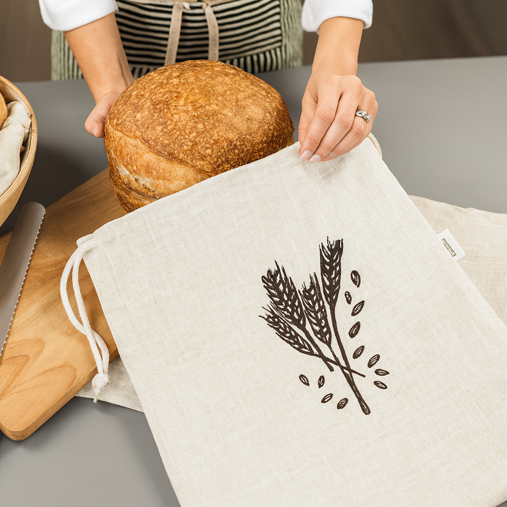 Premium 100% Natural Linen Bread Bags (2-PACK) by Lorine
