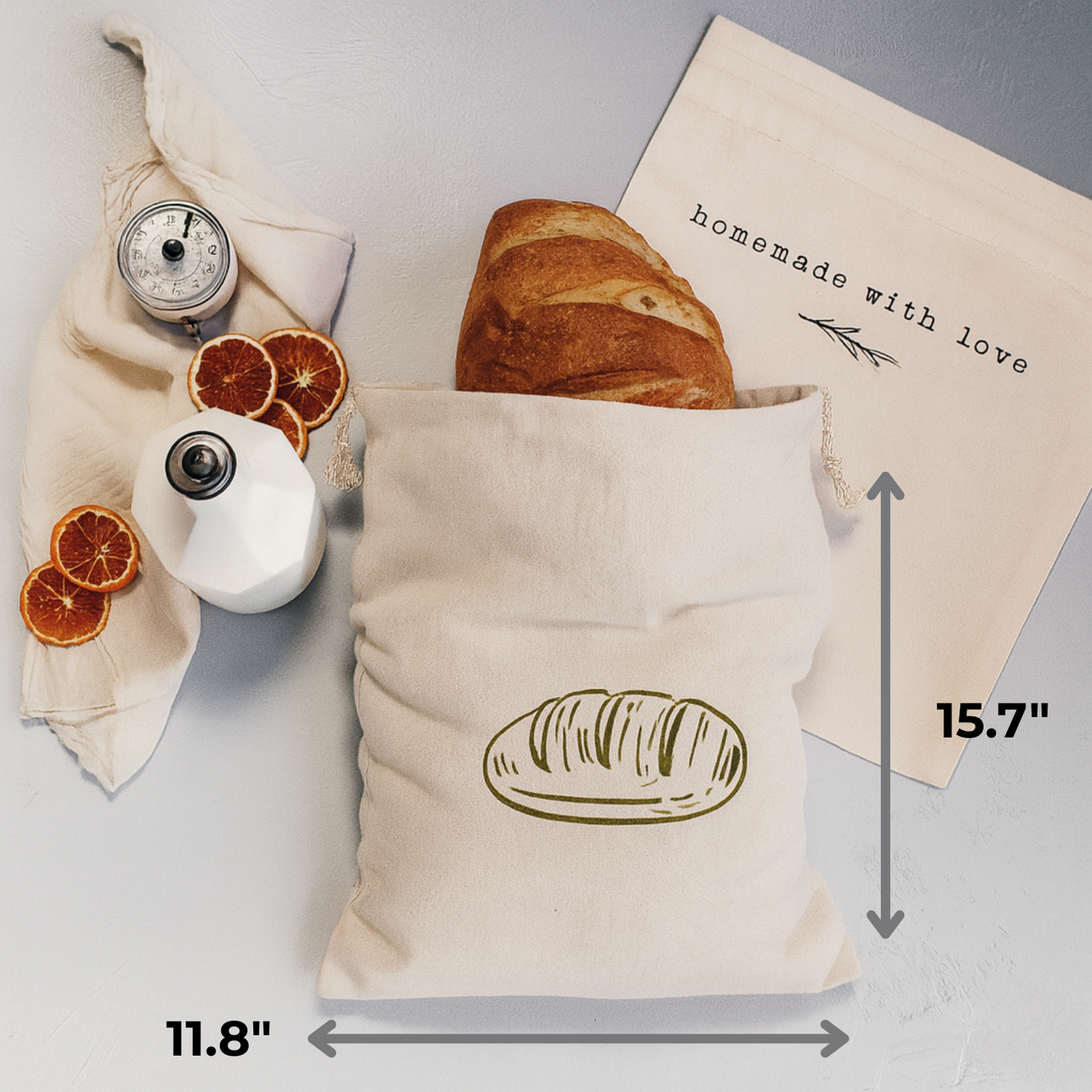 Premium 100% Natural Linen Bread Bags (2-PACK) by Lorine